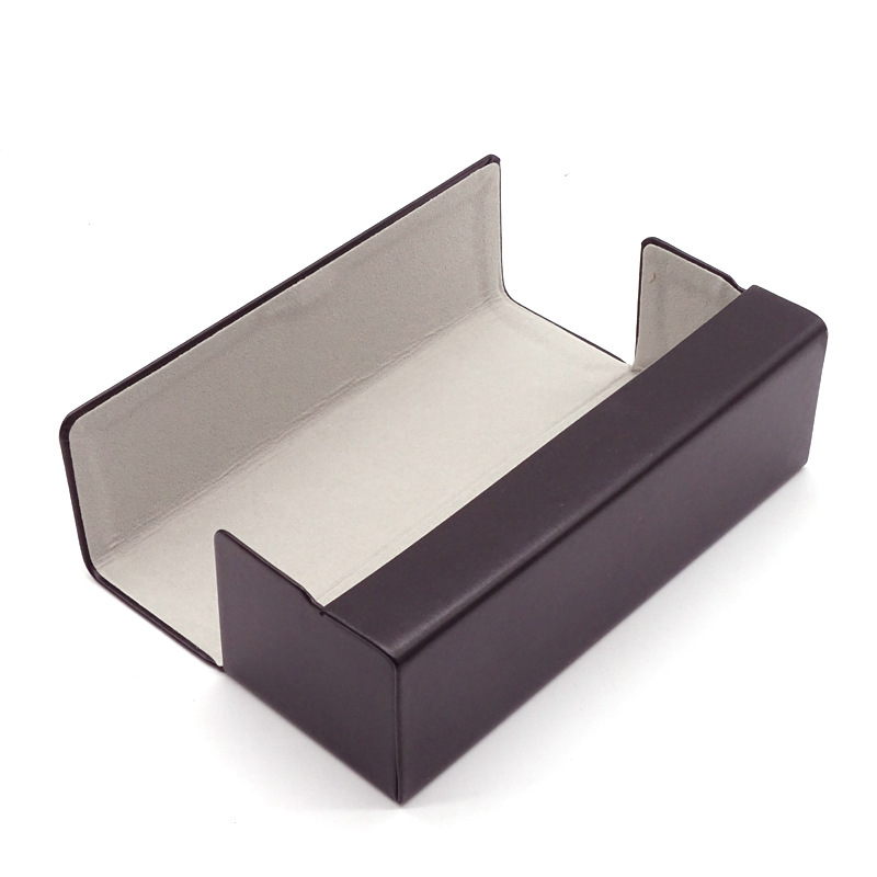 Caja de gafas de cuero artificial plegable impresa con logotipo personalizado al por mayor